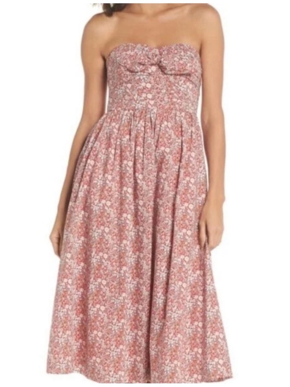 J. Crew Liberty Tie-Front Strapless Dress in the Cherry Multi floral print 🌸